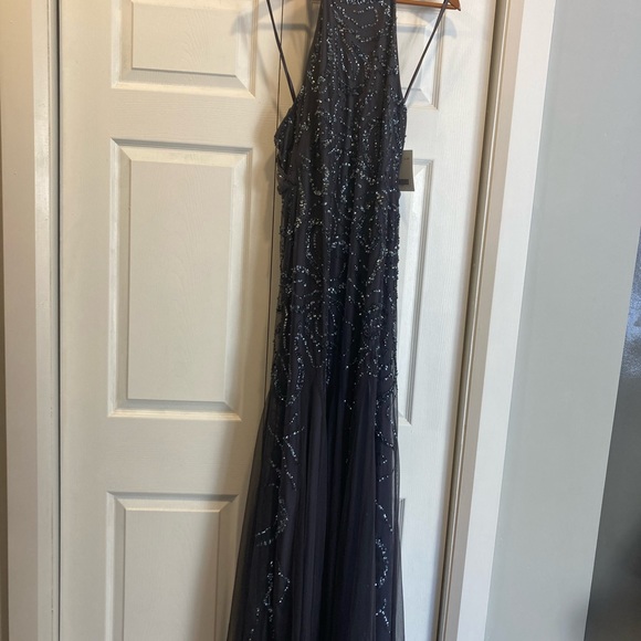 Size 12 halter dress. Gunmetal beaded/sequin/mesh - Picture 3 of 5